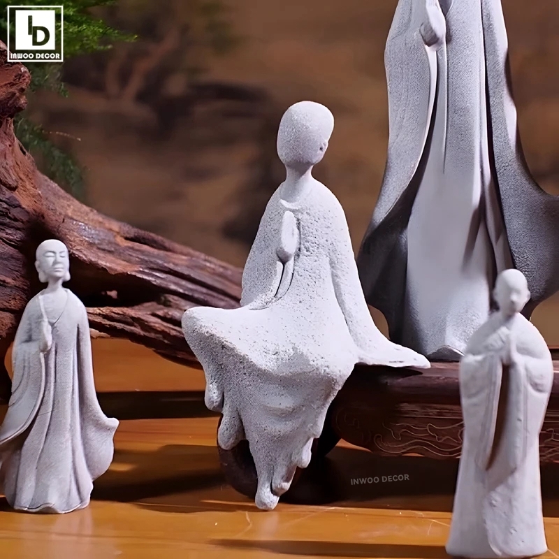 Bonsai Garden For Desk - تمثال بودا حجر الراهب الصغير ،